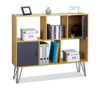 Relaxdays Estantería Vintage, Seis estantes, Madera, Dos Puertas, Pies de Metal, Cómoda, Marrón, 103 x 120 x 30 cm