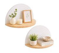 Relaxdays estanterías de Pared Boho, Blanco/Natural para Pasillo y salón | 2 unidades, 13x26x13 cm, MDF y madera