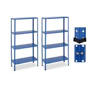 Relaxdays Estanterías Metálicas Almacén Set de 2, 147,5 x 75,5 x 30,5 cm, 160 kg, Acero, 4 Baldas, Estantes Sótano, Azul