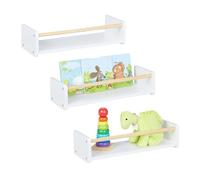 Relaxdays Estantes de Pared Infantiles, Set de 3, Baldas Flotantes, 12x50x18 cm, Estantería Niños, Blanco/Natural, Tablero de Fibras, Madera