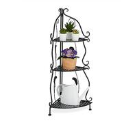 Relaxdays estantes Estantería Esquinera 3 Baldas, Portamacetas Metal, 82,5 x 30 x 30 cm, Plantas, Flores, Diseño Vintage, Negro, Acero, 82.5 x 30 x 30 cm
