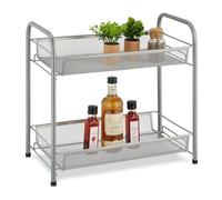 Relaxdays estantes Organizador Especias, 2 Niveles, Estantería Cocina Baño, Condimentos, Perfumes, Oficina, Metal, Plateado, Acero, 44.5 x 48 x 27 cm