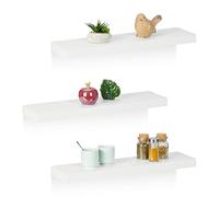 Relaxdays Estantes Pared Colgantes, Pack de 3, 60 x 15 cm, Baldas Flotantes, MDF, Diseño Moderno, Set Repisas, Blanco