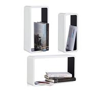 Relaxdays Estantes Pared en Forma de Cubo, Madera, Blanco y Negro, 10x44x24 cm, 3 Unidades