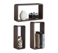Relaxdays Estantes Pared en Forma de Cubo, Madera, Marrón, 10x44x24 cm, 3 Unidades