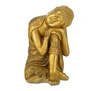Relaxdays Estatua Buda Jardín, Resiste Intemperie y Heladas, Decoración Zen, Buda Exterior Grande, 61x40x37cm, Dorado