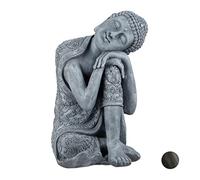 relaxdays Estatua Buda pensativo para jardín o salón, Resina Sintética, Gris Claro, 60 cm, cerámica