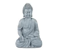 Relaxdays Estatua Buda Sentado, 30 cm, Figura Jardín, Salón, Polirresina, Resistente a Intemperie y Heladas, Blanco, 1 Unidad