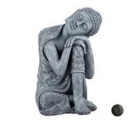 relaxdays Estatua Buda pensativo para jardín o salón, Resina Sintética, Gris Claro, 60 cm, cerámica