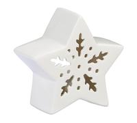 Relaxdays Estrella Portavelas de Cerámica, Soporte 1 Vela de Té, 11 x 12 x 5,5 cm, Portacandelitas Decorativo, Blanco, 11 x 12 x 5.5 cm