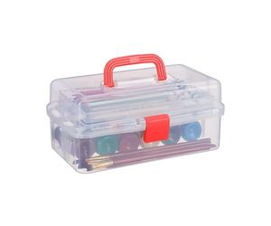 Relaxdays Estuche de plástico, Organizador con Nueve Compartimentos, Asas, Cierre Click, 14 x 33 x 19 cm, Rojo