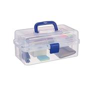 Relaxdays Estuche de plástico, Organizador con nueve compartimentos, Asas, Cierre Click, Azul, 14 x 33 x 19 cm