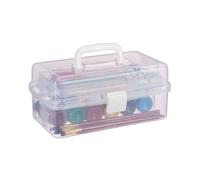 Relaxdays Estuche Organizador Transparente con 9 Compartimientos, Almacenamiento, Costurero, 14,5 x 33 x 19 cm, Blanco
