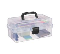 Relaxdays Caja Compartimentos Estuche Organizador Transparente con 9 Compartimientos, Almacenamiento, Costurero, 14,5 x 33 x 19 cm, Negro