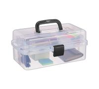 Relaxdays Caja Compartimentos Estuche Organizador Transparente con 9 Compartimientos, Almacenamiento, Costurero, 14,5 x 33 x 19 cm, Negro
