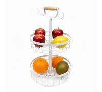 Relaxdays Etagere de Frutas 2 Niveles, frutero Moderno de Metal para Cocina, Cesta para Frutas y Verduras, Color Blanco