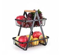 Relaxdays Etagère de frutas 2 niveles marrón claro,negro