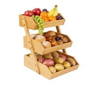 Relaxdays Etagere de bambú, 3 Niveles, 41 x 33 x 30 cm, Soporte para Frutas, Verduras y Pasteles, frutero, Natural