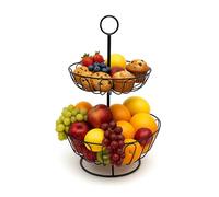 Relaxdays Etagere para Frutas de 2 Pisos, frutero Moderno de Metal para Cocina, Negro