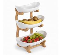 Relaxdays Etagere para Frutas de bambú, 3 Niveles, HBT: 34 x 25 x 10 cm, frutero de Cocina, Natural/Blanco