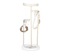 Relaxdays Exhibidor Joyas Redondo para Pendientes Collares Largos Pulseras, DM/Metal, Blanco/Dorado, 40 X 16 Cm
