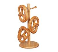 Relaxdays Expositor Brezel y Donuts de 6 Brazos, Colgador Tazas, Secador Pasta, Bambú, 35 x 17,5 cm, Marrón