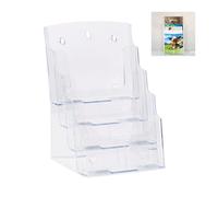 Relaxdays Expositor con cuatro pisos para folletos transparente