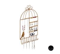 Relaxdays Expositor Joyas, Pared, Organizador de Collares, Pendientes, Pulseras, Diseño Jaula 30 x 36,5 x 3,5 cm, Dorado, Hierro, 44.5 x 25.5 x 4.5 cm