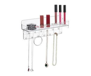 Relaxdays Expositor de Joyas Pared, para Collares, Pendientes y Pulseras, Colgador con Balda, 12x30x8 cm, Transparente