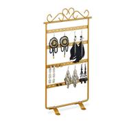 Relaxdays Expositor de Bisutería Corazón, Pendientes Largos y Cortos, 44 Agujeros, 30,5 x 16,5 x 6,5 cm, Dorado, Hierro, 30.5 x 16.5 x 6.5 cm