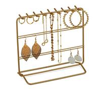 Relaxdays Expositor de Pendientes Rectagular, Collares, Pulseras, Joyero Vertical, 18 x 20 x 9 cm, Metal, Color Bronce