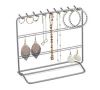 Relaxdays Soporte para Joyas Expositor de Pendientes Rectagular, Collares, Pulseras, Joyero Vertical, 18 x 20 x 9 cm, Metal, Plateado, Hierro