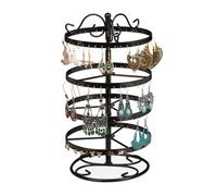 Relaxdays Expositor de Pendientes Redondo, Hierro, 168 Agujeros, Giratorio, 4 Niveles, 30 x 16,5 cm, Negro