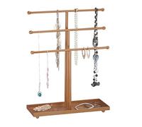 Relaxdays Soporte Expositor Joyas, 3 Barras, Forma T, Collares, Pendientes, Pulseras, con Balda, Metal, Joyero, Broce, Hierro, 40 x 31 x 11 cm