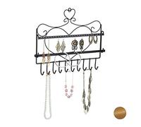 Relaxdays Expositor joyas, De Pared, Organizador Collares, Pendientes, Pulseras, Diseño Corazón, 30x36,5x3,5 cm, Negro