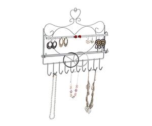 Relaxdays Expositor Joyas, De Pared, Organizador Collares, Pendientes, Pulseras, Diseño Corazón, 30x36,5x3,5cm, Plateado