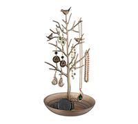 Relaxdays Soporte Expositor Joyas Forma de Árbol, para Collares, Pendientes, Pulseras, con Balda, 30 x 16 x 15 cm, Dorado, Metal
