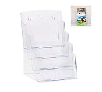 Relaxdays Prospekthalter Lang 4 Etagen Expositor para folletos A4/ DIN Largo, Cuatro Pisos, Mesa & Pared, 35x24,5x24cm, 1 Ud, Transparente