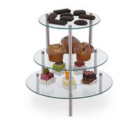 Relaxdays Expositor redondo para tarta 3 niveles plata,transparente