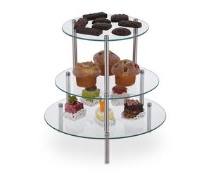 Relaxdays Expositor redondo para tarta 3 niveles plata,transparente