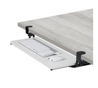Relaxdays Extensor Escritorio, 65 x 24 cm, Plegable, con Pinzas, Bandeja Teclado Ergonómica, Efecto Madera, Blanco