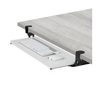 Relaxdays Extensor Escritorio, 65 x 24 cm, Plegable, con Pinzas, Bandeja Teclado Ergonómica, Efecto Madera, Blanco