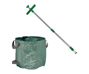 Relaxdays Extractor malas hierbas con saco jardín verde oscuro,verde,plata