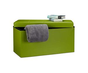 Relaxdays Faltbare Sitzbank 38 x 78 x 38 cm HxBxT, 2-Sitzer m. Stauraum, Kunstleder Sitzhocker 300 kg belastbar, grün Banco Asiento Plegable, Piel Sintética, Verde, 76x38x38 cm