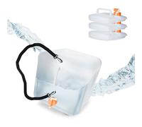 Relaxdays Faltbarer Wasserkanister 4er Set 20 l Pack 4 Bidones Plegables, Garrafas Agua Grifo y Correa, Depósitos Líquidos sin BPA, Transparente/Naranja