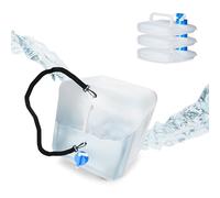 Relaxdays Faltbarer Wasserkanister 4er Set 20 l Pack 4 Bidones Plegables, Garrafas Agua Grifo y Correa, Depósitos Líquidos sin BPA, Transparente/Azul