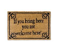 Relaxdays Felpudo Bring Beer, Alfombrilla Coco y PVC, 40 x 60 cm, Alfombra Bienvenida Antideslizante, Color Marrón