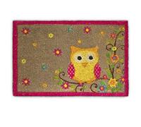Relaxdays Felpudo Búho, Alfombrilla Entrada de Coco y PVC, Alfombra 40 x 60 cm Antideslizante, Multicolor