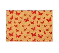Relaxdays Felpudo Coco, 40x60cm, Alfombrilla Entrada, Mariposas, Interiores y Exteriores, Antideslizante, Natural y Rojo