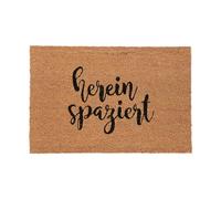 Relaxdays Felpudo Coco, 60 x 40 cm, Mensaje Hereinspaziert Alemán, Alfombra Interior y Exterior, Antideslizante, Natural, 60x40 cm